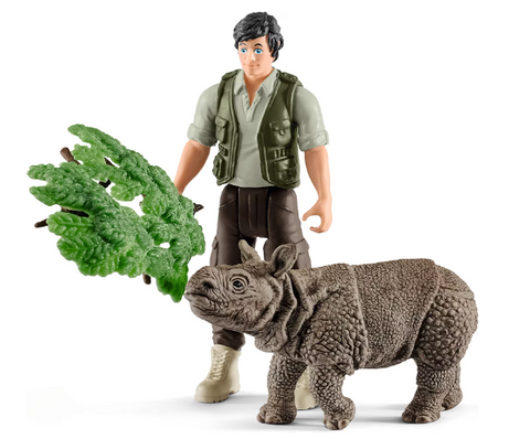 Schleich: Ranger and Indian Rhinoceros - Ages 3+