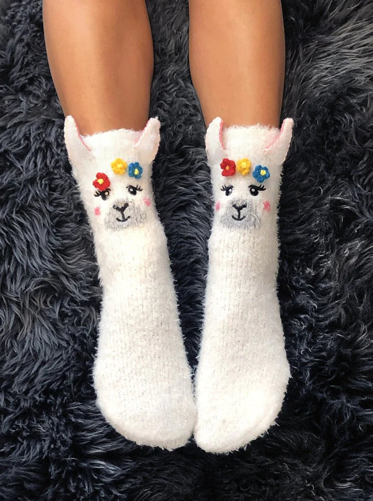 Fuzzy Llama Crew Slipper Socks - One Size Fits Most