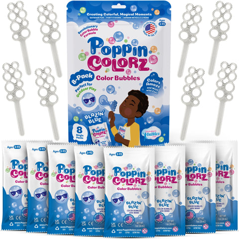 Poppin Colorz Blazin' Blue Colour Bubbles: 8 Party Packs - Ages 3+