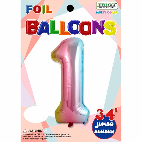 34" Balloon: Giant Number 1 - Multiple Colours Available