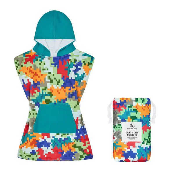 Dock & Bay: Quick Dry Poncho Kids Camo Cubes - Ages 3-5