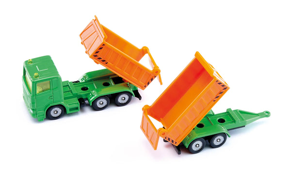 Siku: Truck With Dumper Body and Tipping Trailer (Green & Orange) - Toy Vehicle - Ages 3+