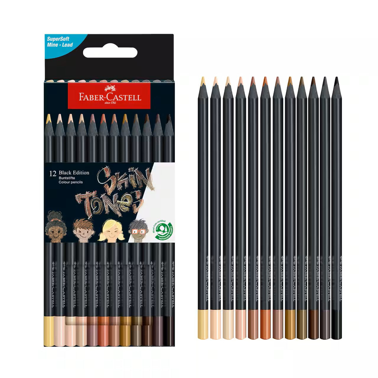 FC: Black Edition 12 Coloured Pencils - Skin Tone - Ages 13+