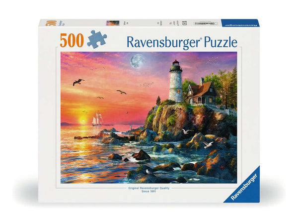 500 Piece Puzzle: Lighthouse at Sunset - Ages 12+