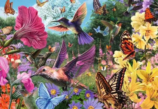 200 Piece Puzzle: Hummingbirds & Butterflies - Ages 8+
