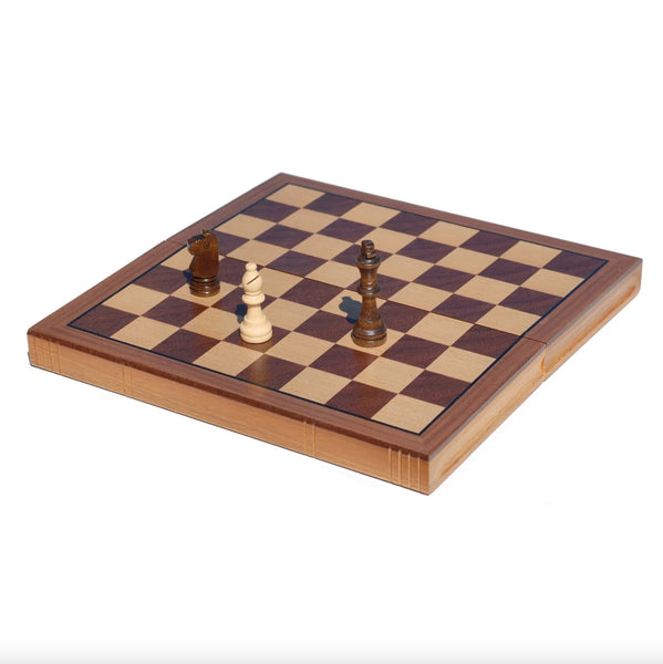 Chess Set: 11" Folding Book Style Walnut Board - Ages 6+