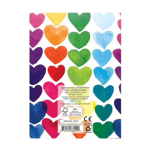 Side Notes Sticky Tab Note Pad: Rainbow Hearts - Ages 8+