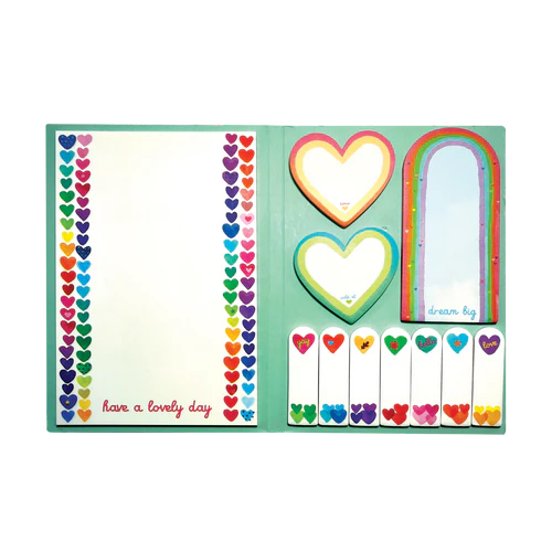 Side Notes Sticky Tab Note Pad: Rainbow Hearts - Ages 8+