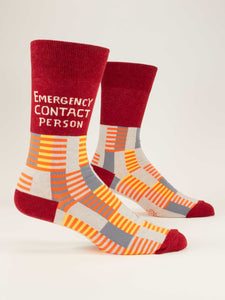 Blue Q:  - Emergency Contact - Men's Crew Socks - Size 7-12