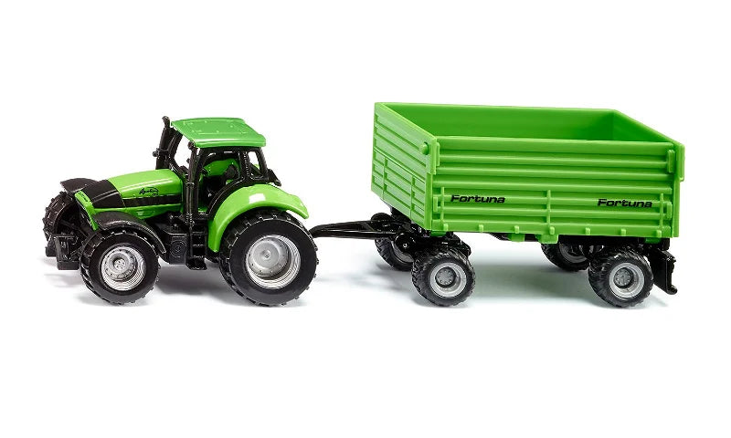 Siku: Deutz-fahr with Fortuna 4-wheel Trailer - Toy Vehicle - Ages 3+