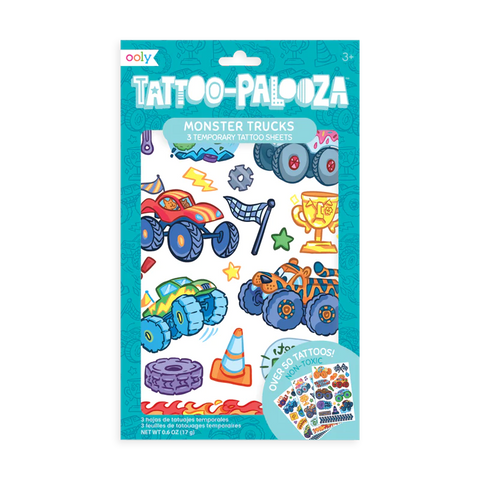 Ooly: Tattoo-Palooza: 3 Temporary Tattoo Sheets Monster Trucks - Ages 3+