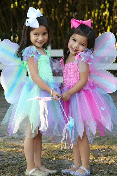 GP: Butterfly Dress & Wings with Wand: Green/Multi - Size 5-6