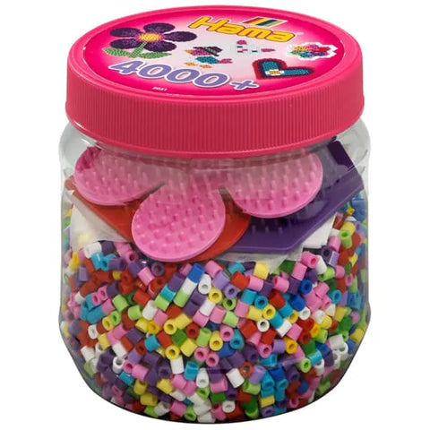 Hama: Midi Beads 4000+ Beads with Pegboards in a Jar Pink - Ages 5+