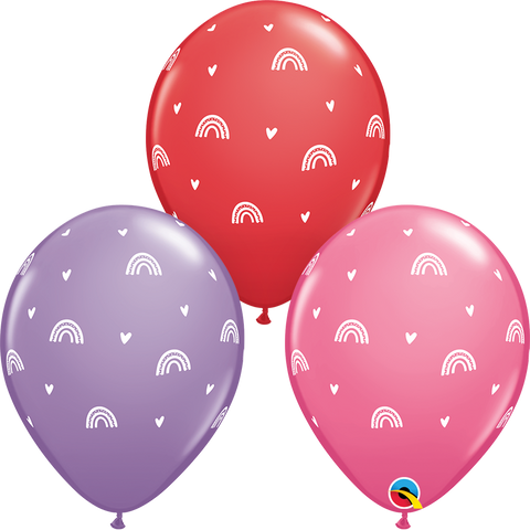Boho Rainbow and Hearts Latex Balloon 11"