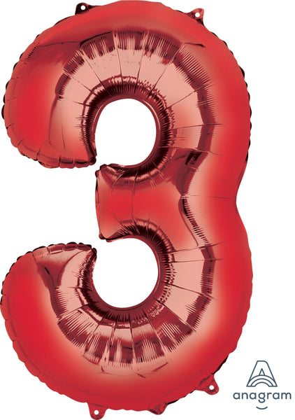 34" Balloon: Giant Number 3 - Multiple Colours Available