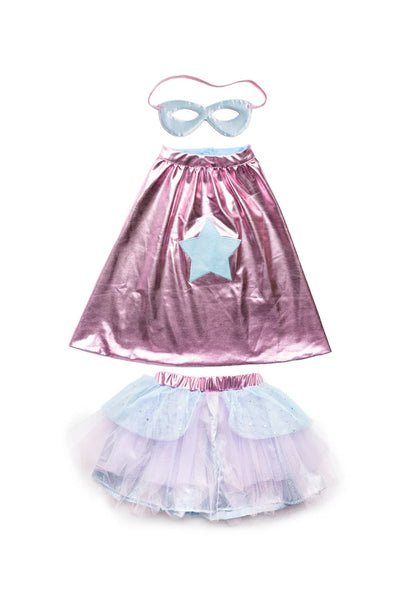 GP: Super-duper Tutu, Cape & Mask Set Metallic Pink & Light Blue - Size 4-6