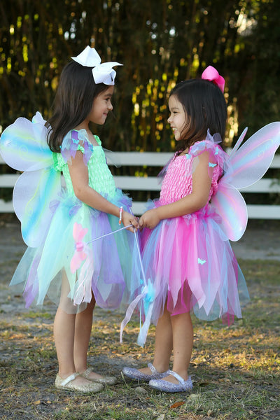 GP: Butterfly Dress & Wings with Wand: Green/Multi - Size 5-6