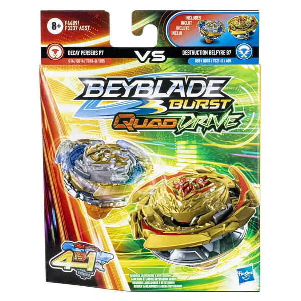 Beyblade Burst QuadDrive Dual Pack: Decay Perseus P7 vs. Destruction Belfyre B7 - Ages 8+