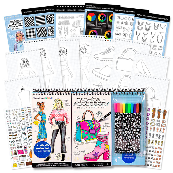 F. Angels: Fashion & Accessory Design Sketch Set with Markers - 100 sheets - Ages 6+