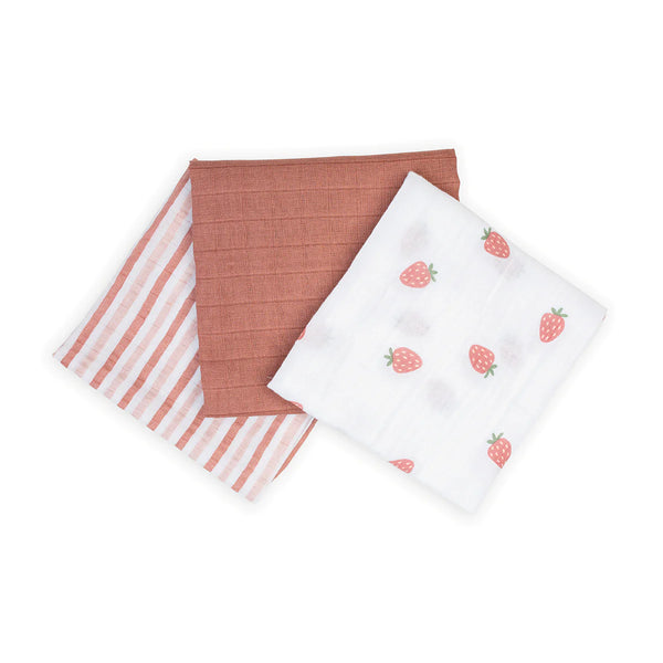 Lulujo: Cotton Receiving Blankets 3-Pack: Strawberries - Ages 0+