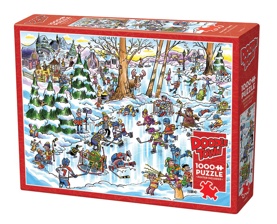 1000 Piece Puzzle: Doodle Town - Hockey Town - Ages 12+