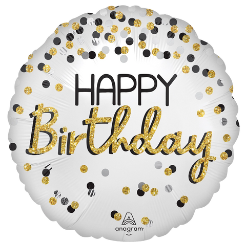 28" Balloon: Satin Black Silver Gold Birthday