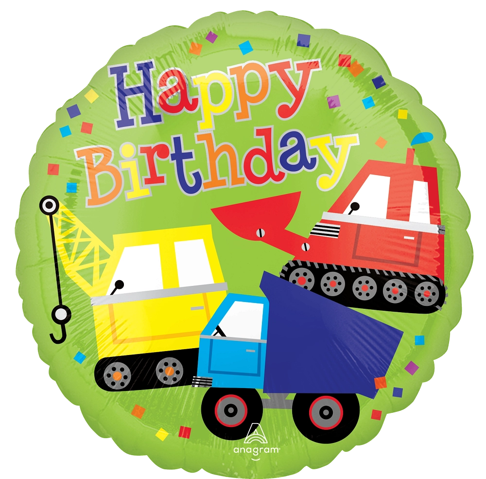 17" Balloon: Happy Birthday Trucks