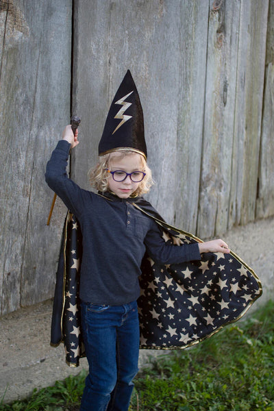 Reversible Wizard Cape & Hat Set: Black - Size 4/6