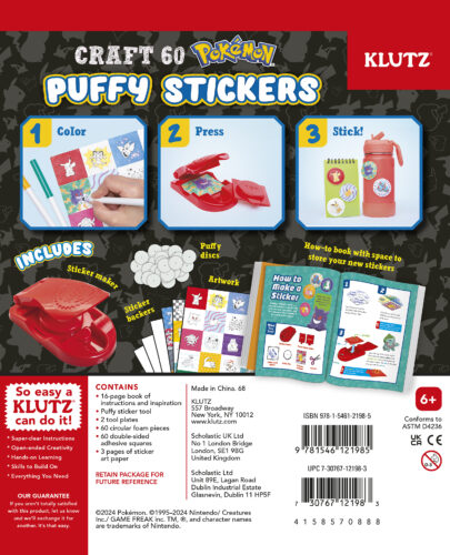 Klutz: Pokemon Colour-in 3D Puffy Stickers - Ages 6+