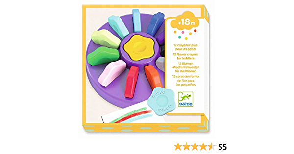 Djeco: 12 Flower Crayons For Toddlers - Ages 18mth+