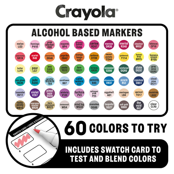 Crayola - 60 Count Dual-Tip Alcohol Marker Set - Fine & Brush Tips