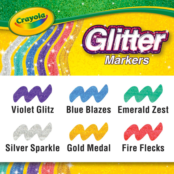 Crayola: Glitter Markers, 6 Count - Ages 3+