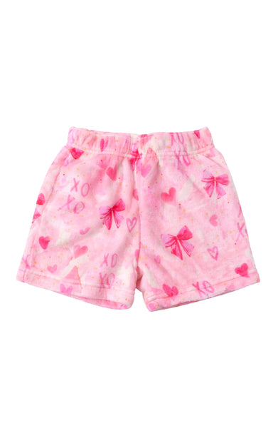 Plush Shorts: - Bows  Pink Print  - Multiple Sizes Available