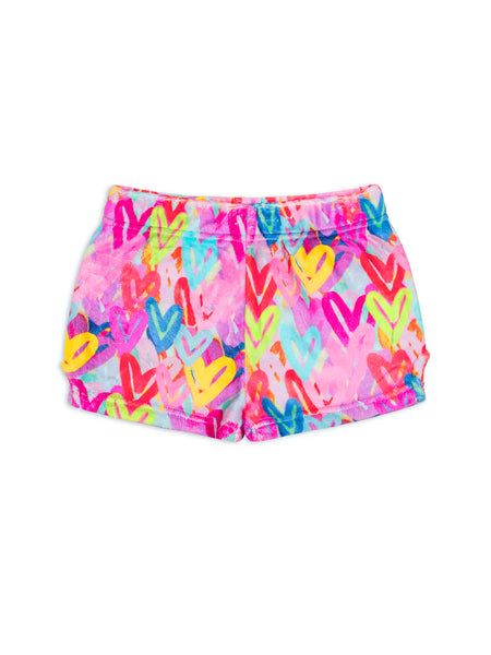 Plush Shorts: Graffiti Hearts - Pink - Multiple Sizes Available