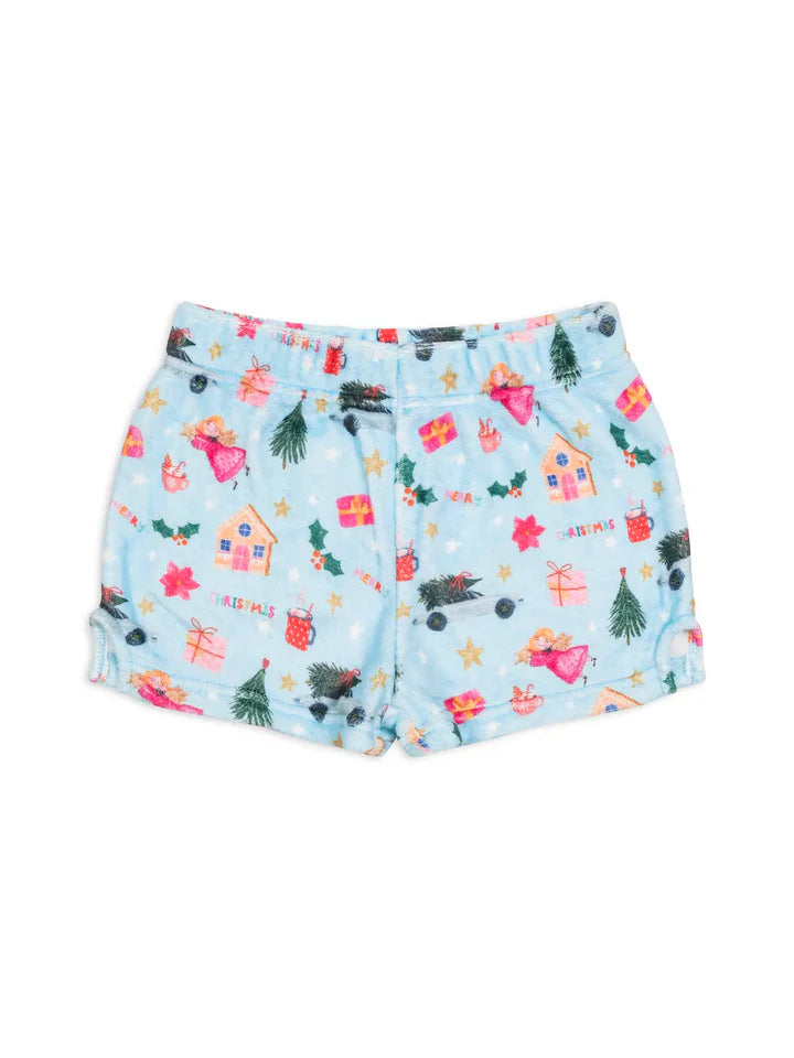 Plush Shorts: Christmas - Light Blue  - Multiple Sizes Available