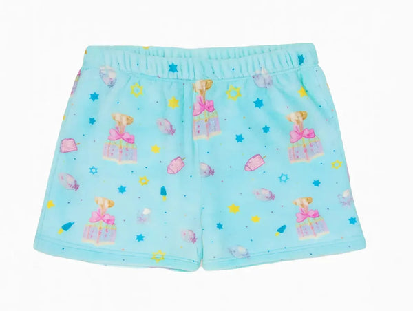 Plush Shorts: Light Blue  Hanukkah - Multiple Sizes Available
