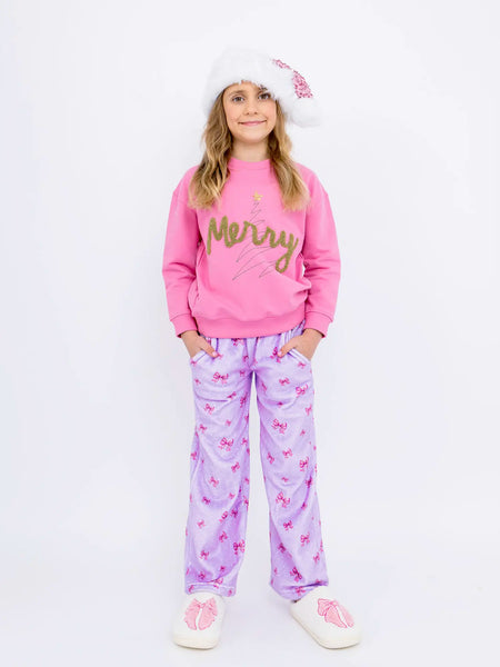 Plush Pants: Holiday Bows - Purple - Multiple Sizes Available
