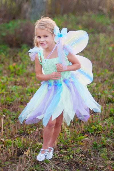 GP: Butterfly Dress & Wings with Wand: Green/Multi - Size 5-6