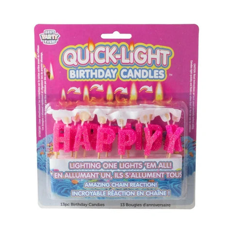 Quick-Light Birthday Candles: Pink Glitter Happy Birthday
