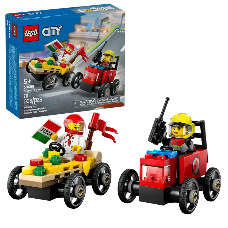 Lego: City Pizza vs. Fire Truck Race Car Pack - Ages 5+