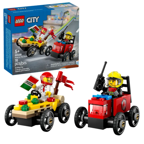 Lego: City Pizza vs. Fire Truck Race Car Pack - Ages 5+