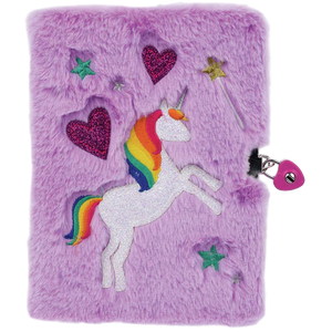 IS: Magical Unicorn Lock & Key Fluffy Journal - Ages 6+