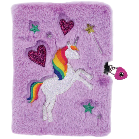 IS: Magical Unicorn Lock & Key Fluffy Journal - Ages 6+