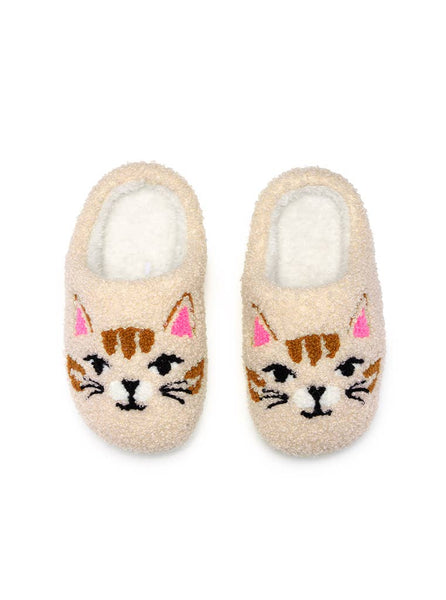 Slippers - Kids - Kitty Cat Faces - Cream