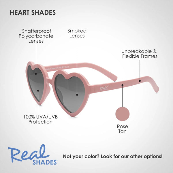 Kids Unbreakable UV Fashion Sunglasses - Heart Rose Tan Pink