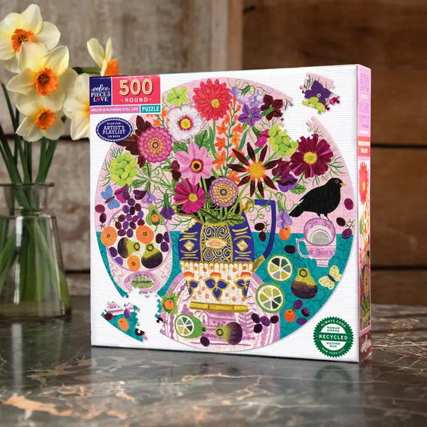 500 Piece Puzzle: Fruits & Flowers Still Life (Round Puzzle) - Ages 9+