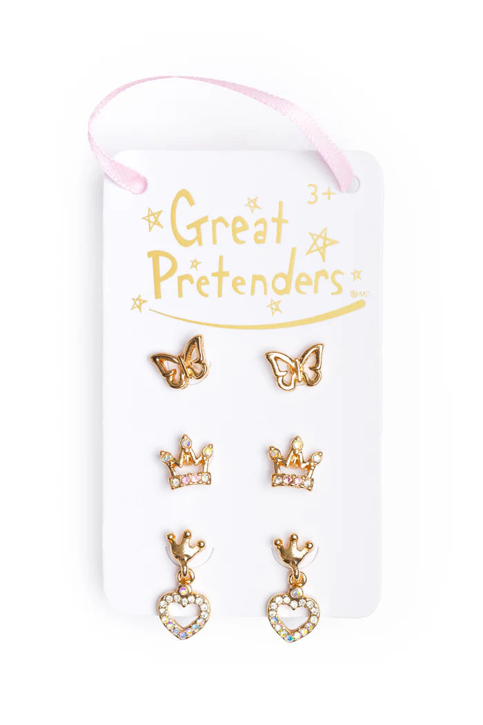 GP: Boutique Royal Crown Studded Earrings, 3 Pairs - Ages 3+