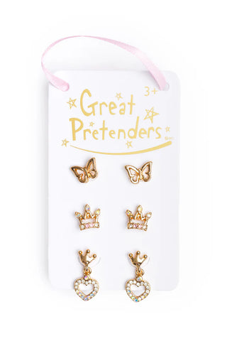 GP: Boutique Royal Crown Studded Earrings, 3 Pairs - Ages 3+