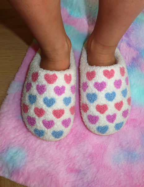 Slippers - Kids - Pastel Hearts - White
