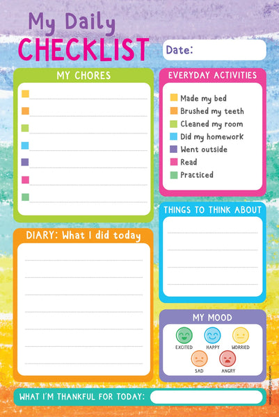 Kids' Daily Checklist: Daily Planner Pad - Ages 6+